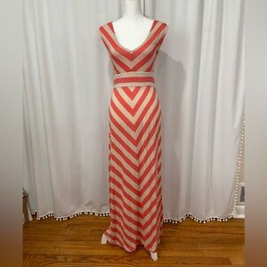 Coral and Cream Maxi V-neck Dress